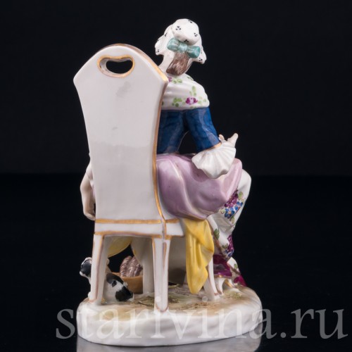 Девушка и играющий котенок, миниатюра, Volkstedt, Германия, 19 в