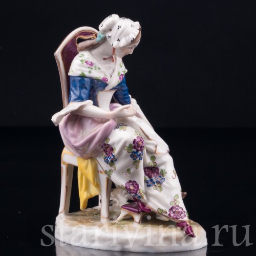 Девушка и играющий котенок, миниатюра, Volkstedt, Германия, 19 в