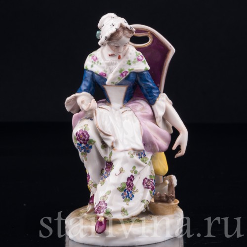 Девушка и играющий котенок, миниатюра, Volkstedt, Германия, 19 в