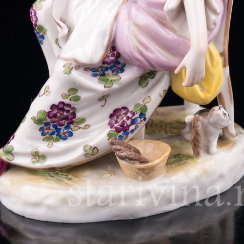 Девушка и играющий котенок, миниатюра, Volkstedt, Германия, 19 в