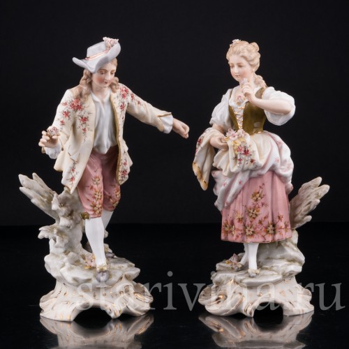 Галантная пара с цветами, Volkstedt, Германия, кон. 19 в