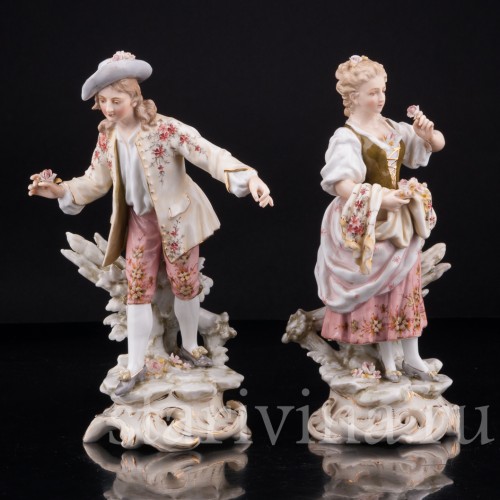 Галантная пара с цветами, Volkstedt, Германия, кон. 19 в