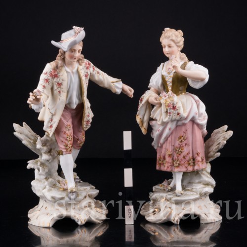 Галантная пара с цветами, Volkstedt, Германия, кон. 19 в