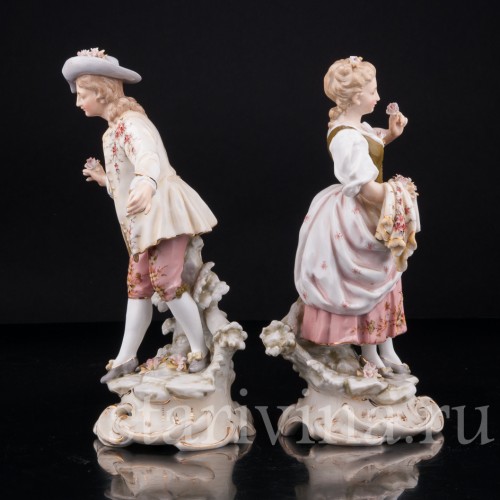 Галантная пара с цветами, Volkstedt, Германия, кон. 19 в