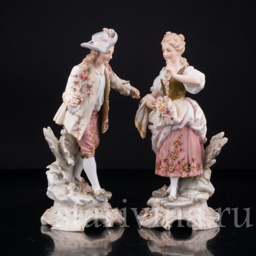 Галантная пара с цветами, Volkstedt, Германия, кон. 19 в