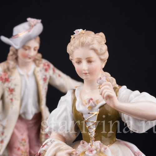 Галантная пара с цветами, Volkstedt, Германия, кон. 19 в