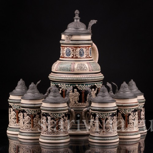 Кувшин и шесть кружек, Dumler & Breiden, Германия, кон. 19 - нач. 20 вв