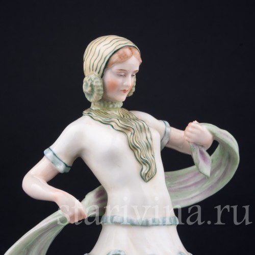 Девушка в зеленом платье, E. A. Muller, Германия, 1890-1927 гг