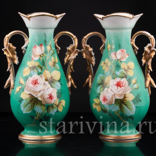 Парные зеленые вазы, Франция, кон. 19 в