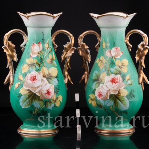 Парные зеленые вазы, Франция, кон. 19 в