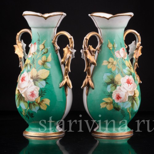 Парные зеленые вазы, Франция, кон. 19 в