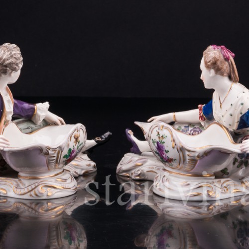 Пара с вазами, солонки, Volkstedt, Германия, 19 в