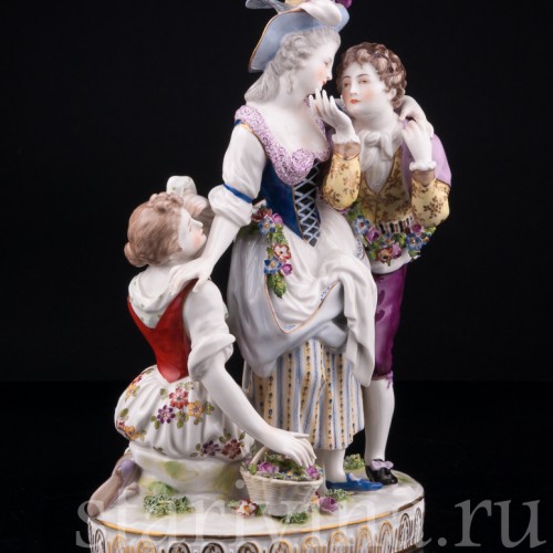 Старинная фарфорвая композиция "Непростой выбор", Volkstedt, Германия, 19 в.