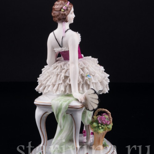 Девушка с веером и букетом цветов, кружевная, E. A. Muller, Германия, нач. 20 в