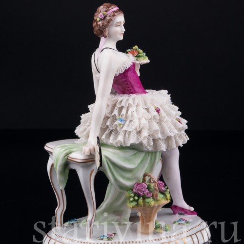 Девушка с веером и букетом цветов, кружевная, E. A. Muller, Германия, нач. 20 в
