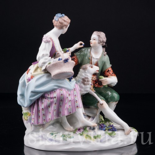 Фарфорвая статуэтка Пара виноградом и овечкой, Meissen, Германия, сер. 20 в.