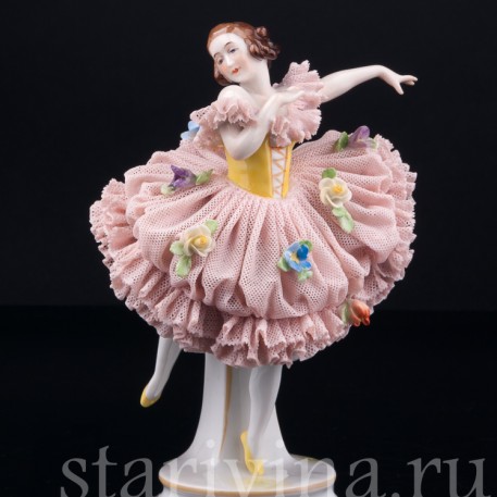 Балерина в розовом платье, кружевная, Muller & Co, Германия, нач. 20 в