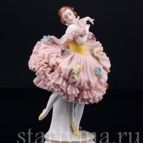 Балерина в розовом платье, кружевная, Muller & Co, Германия, нач. 20 в