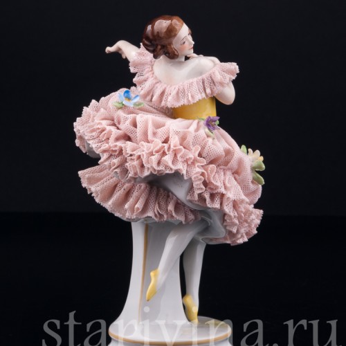 Балерина в розовом платье, кружевная, Muller & Co, Германия, нач. 20 в