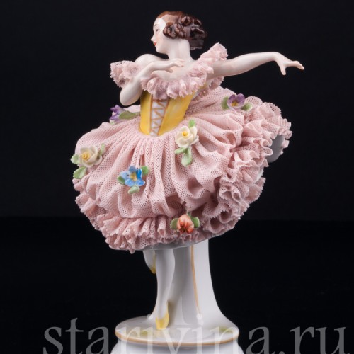 Балерина в розовом платье, кружевная, Muller & Co, Германия, нач. 20 в