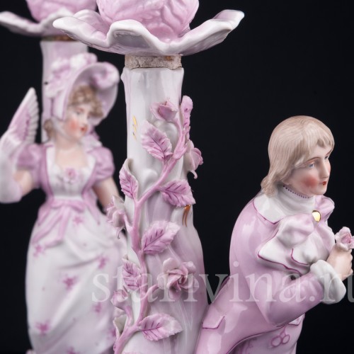 Фарфоровые подсвечники Пара в розовом, Sitzendorf, Германия, 19 в.