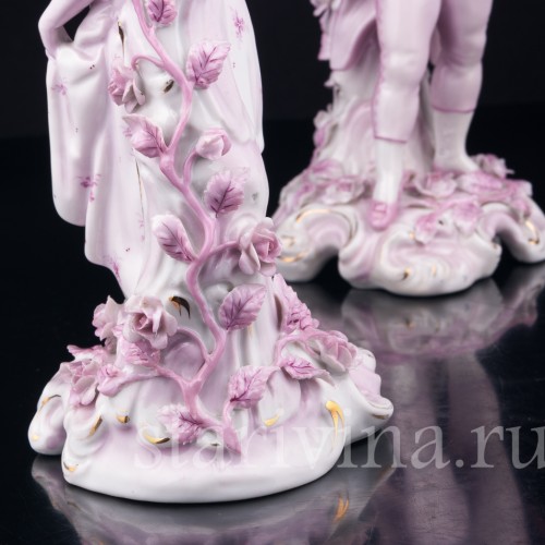 Фарфоровые подсвечники Пара в розовом, Sitzendorf, Германия, 19 в.