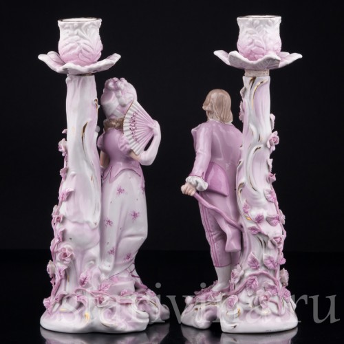Фарфоровые подсвечники Пара в розовом, Sitzendorf, Германия, 19 в.
