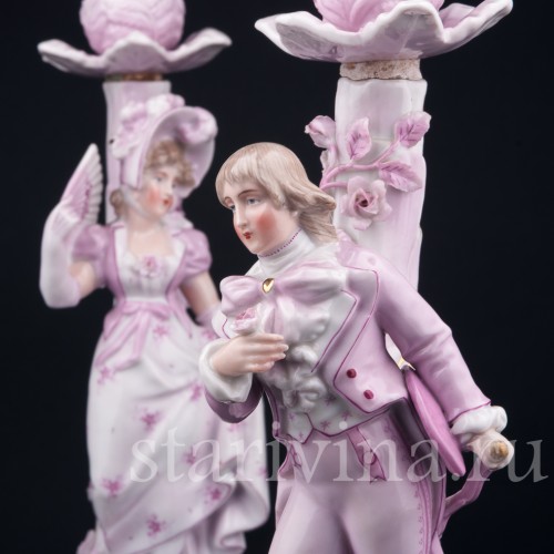 Фарфоровые подсвечники Пара в розовом, Sitzendorf, Германия, 19 в.