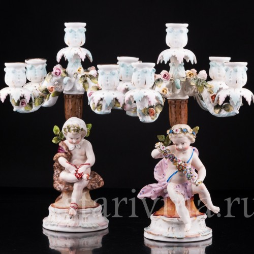 Фарфоровые Канделябры "Времена года", Sitzendorf, Германия, 19 в.