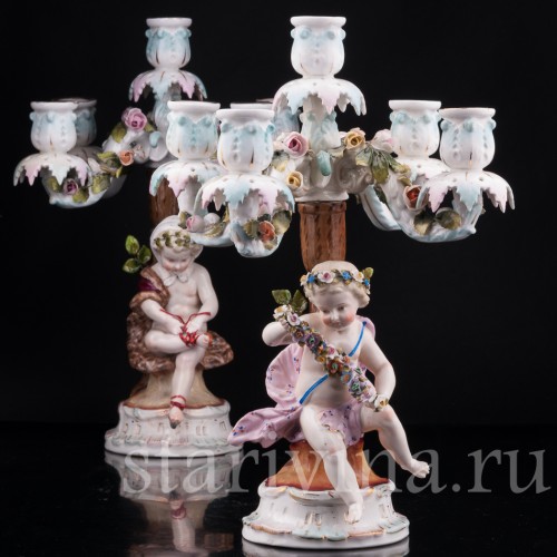 Фарфоровые Канделябры "Времена года", Sitzendorf, Германия, 19 в.