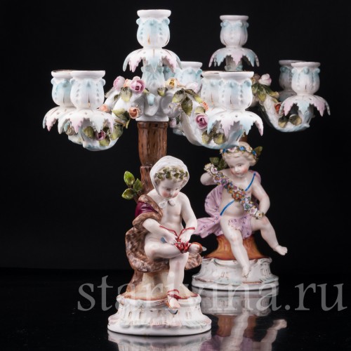 Фарфоровые Канделябры "Времена года", Sitzendorf, Германия, 19 в.