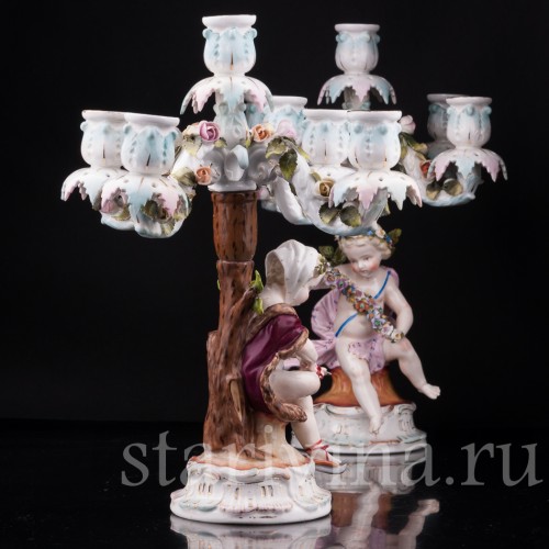 Фарфоровые Канделябры "Времена года", Sitzendorf, Германия, 19 в.