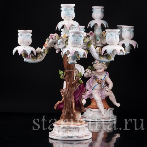 Фарфоровые Канделябры "Времена года", Sitzendorf, Германия, 19 в.