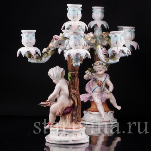 Фарфоровые Канделябры "Времена года", Sitzendorf, Германия, 19 в.
