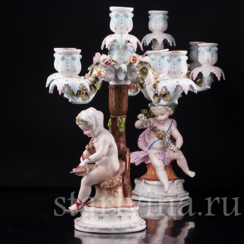 Фарфоровые Канделябры "Времена года", Sitzendorf, Германия, 19 в.