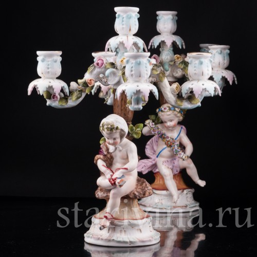 Фарфоровые Канделябры "Времена года", Sitzendorf, Германия, 19 в.