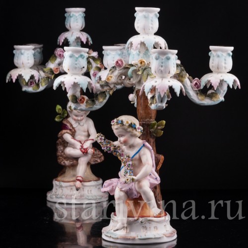 Фарфоровые Канделябры "Времена года", Sitzendorf, Германия, 19 в.