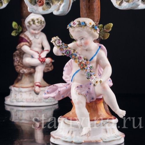 Фарфоровые Канделябры "Времена года", Sitzendorf, Германия, 19 в.