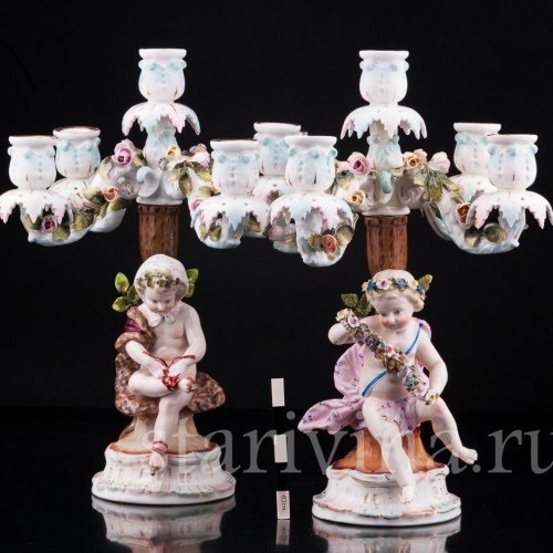 Фарфоровые Канделябры "Времена года", Sitzendorf, Германия, 19 в.