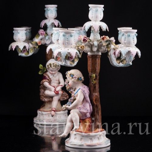 Фарфоровые Канделябры "Времена года", Sitzendorf, Германия, 19 в.