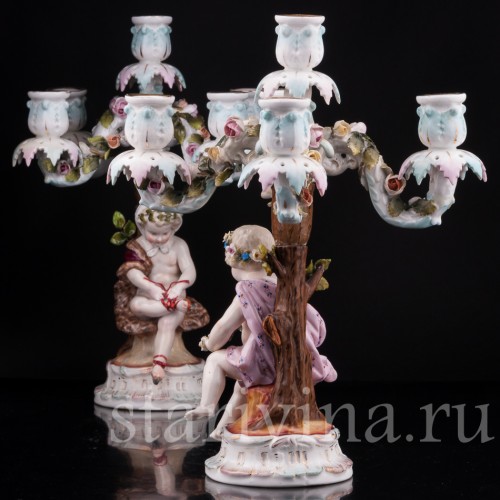 Фарфоровые Канделябры "Времена года", Sitzendorf, Германия, 19 в.
