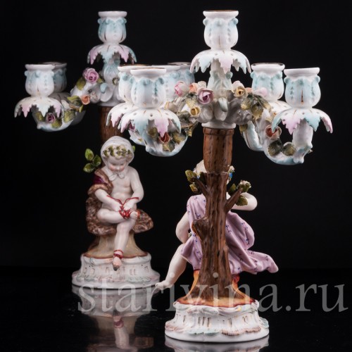 Фарфоровые Канделябры "Времена года", Sitzendorf, Германия, 19 в.