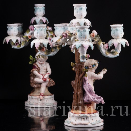 Фарфоровые Канделябры "Времена года", Sitzendorf, Германия, 19 в.