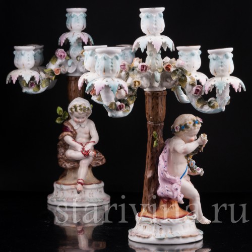 Фарфоровые Канделябры "Времена года", Sitzendorf, Германия, 19 в.