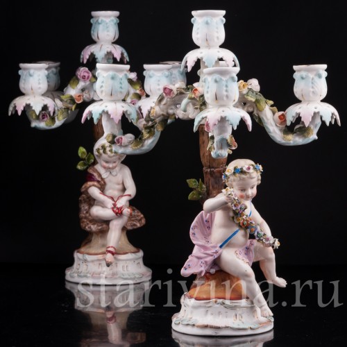 Фарфоровые Канделябры "Времена года", Sitzendorf, Германия, 19 в.