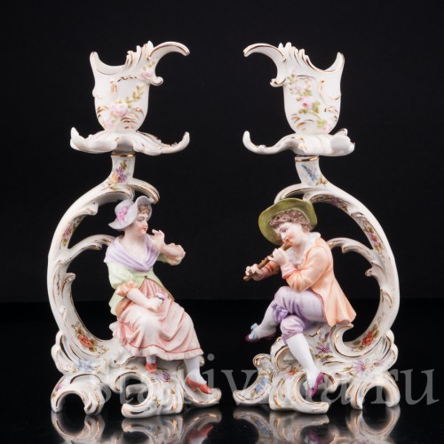 Фарфоровые Рокальные подсвечники с фигурками мужчины и женщины, E. A. Muller, Германия, кон. 19 - нач. 20 вв.