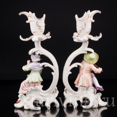 Фарфоровые Рокальные подсвечники с фигурками мужчины и женщины, E. A. Muller, Германия, кон. 19 - нач. 20 вв.