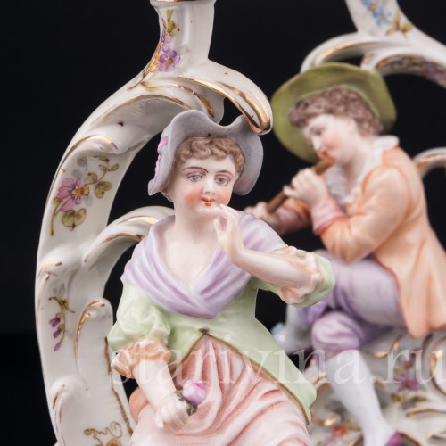 Фарфоровые Рокальные подсвечники с фигурками мужчины и женщины, E. A. Muller, Германия, кон. 19 - нач. 20 вв.