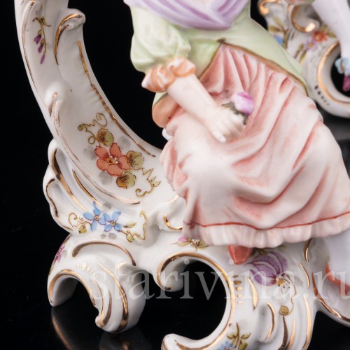 Фарфоровые Рокальные подсвечники с фигурками мужчины и женщины, E. A. Muller, Германия, кон. 19 - нач. 20 вв.