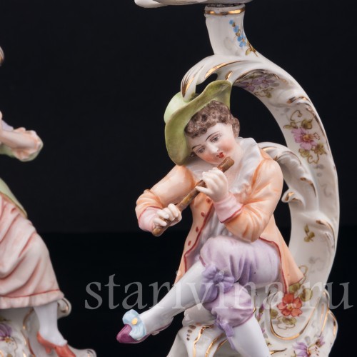 Фарфоровые Рокальные подсвечники с фигурками мужчины и женщины, E. A. Muller, Германия, кон. 19 - нач. 20 вв.